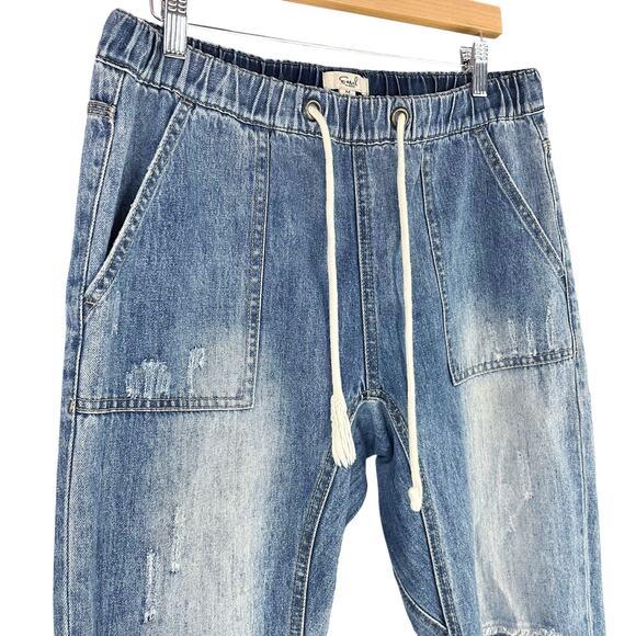 EASEL Distressed Boyfriend Jeans Drawstring Pull-On Elastic Waist Size M EB40105 - Picture 3 of 8